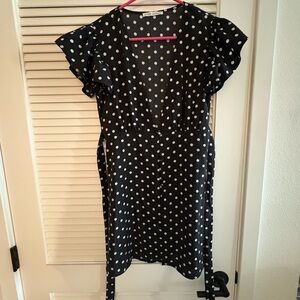 Elegant Black and White Polka Dot Midi Dress